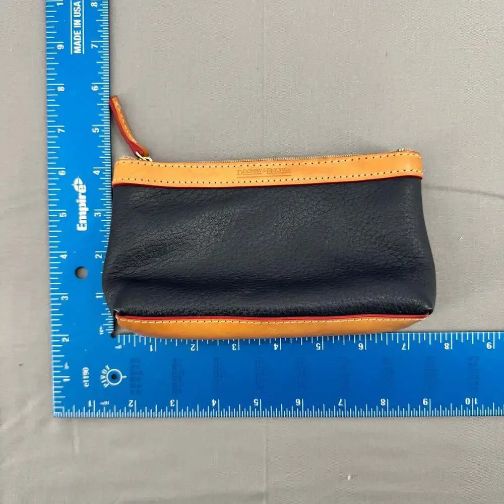 Dooney & Bourke Pebbled Leather Zippered Pouch Cosmetic Bag in Black and Tan